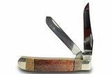 Pocket Knife With Fossil Dinosaur Bone (Gembone) Inlays #370829-1